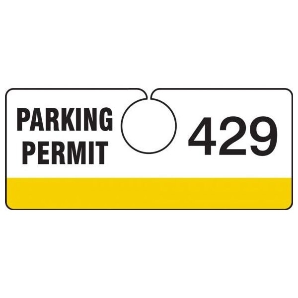 Accuform Parking Permit Tag, Numbered 300-399, Yellow, 2in x 4.75in, Laminated PF-Cardstock, 100PK TNT429YLD - main
